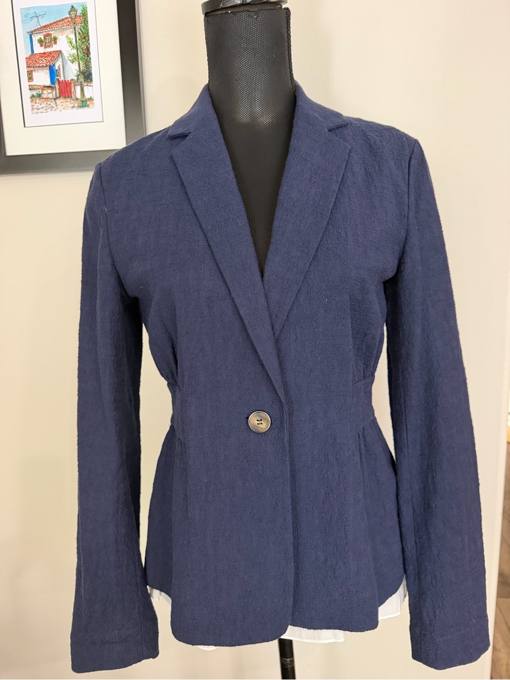Diane Von Furstenberg Women’s Dark Blue Single-Button Textured Blazer Size 6